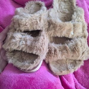 Cozy Tan Kids Furry Slippers